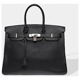 Hermès-HERMES Birkin 35 Bag in Black Leather - 102639-Black