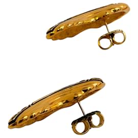 Fendi-Boucles d'oreilles en laiton doré vintage Fendi avec motif de feuille de laurier-Doré