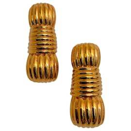 Fendi-Fendi Vintage Gold Plated Ribbed Knot Earrings-Golden