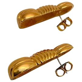 Fendi-Fendi Vintage Gold Plated Ribbed Knot Earrings-Golden