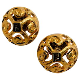 Fendi-Boucles d'oreilles vintage en filigrane doré Fendi-Doré