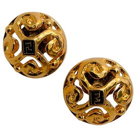 Pendientes redondos de filigrana dorada vintage Fendi Dorado