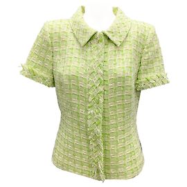 Lime Kurzarm-Tweed-Jacke von Oscar de la Renta Grün