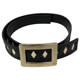 Roger Vivier Black / White / Silver Buckle Diamond Pattern Leather Belt Black