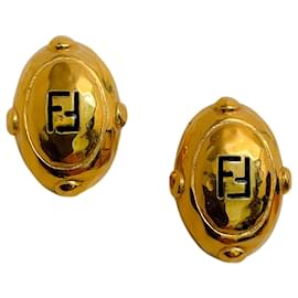 Fendi-Fendi Vintage Gold Plated Earrings with Black Logo-Golden
