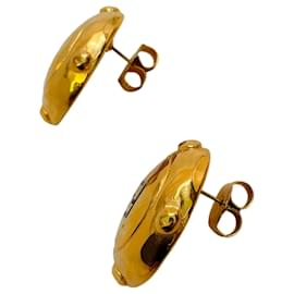Fendi-Fendi Vintage Gold Plated Earrings with Black Logo-Golden
