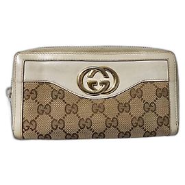 GUCCI Monogramm Margaux Geldbörse Zip Around aus Kalbsleder Beige/Braun/Off-White Braun Beige Roh