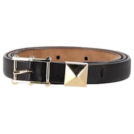 Valentino Garavani- Valentino Garavani One Stud Belt in Black Leather-Black