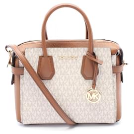 Michael Kors-Michael Kors PVC Coated Canvas MERCER Top Zip Belted 2way Bag-White
