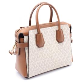Michael Kors-Michael Kors PVC Coated Canvas MERCER Top Zip Belted 2way Bag-White