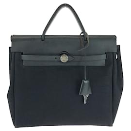 Hermès-Hermes Canvas/Leather Herbag Ad PM Backpack Stamp C (2018)-Black
