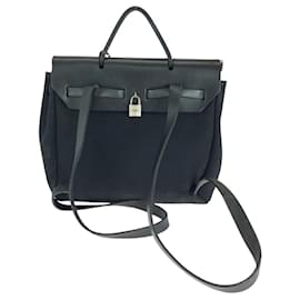 Hermès-Hermes Canvas/Leather Herbag Ad PM Backpack Stamp C (2018)-Black