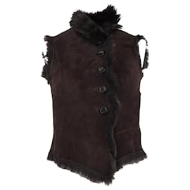 Joseph-Joseph Fur Lined New Lucy Toscana Vest in Brown Lambskin-Brown,Red