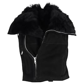 Rick Owens- Rick Owens Sphinx Vest Biker Jacket in Black Suede-Black