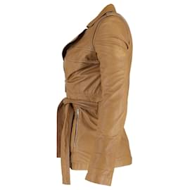 Gucci-Gucci Biker Jacket in Brown Leather-Brown,Red