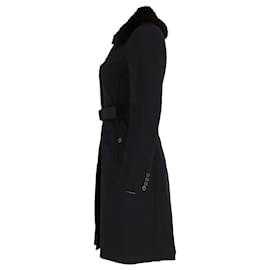 Prada-Prada Fur Trim Single-Breasted Coat in Black Wool-Black