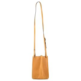 Céline- Celine Mini Pinched Shoulder Bag in Yellow Leather-Brown,Red