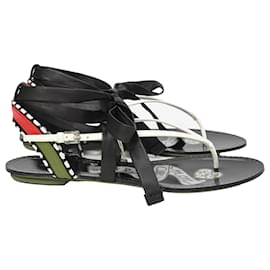 Alaïa-Alaïa Graphic Print Gladiator Sandals in Black Leather-Black