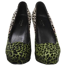 Gucci-Escarpins à bout carré Gucci en imprimé animal en poil de poney-Autre,Imprimé python