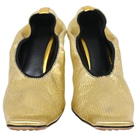 Bottega Veneta-Bottega Veneta Crunch Sharpei Pumps in Gold Leather-Golden,Metallic