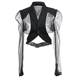 Comme Des Garcons-Comme des Garçons Mesh Cropped Blazer in Black Wool-Black