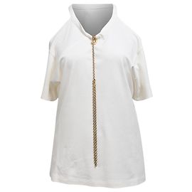 Chloé Top mit kaltem Schulter- und Kettendetail aus weißer Baumwolle Weiß Roh