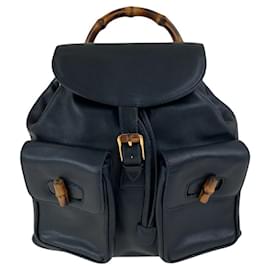 Gucci-Gucci Leather Bamboo Backpack 00320580016-Black