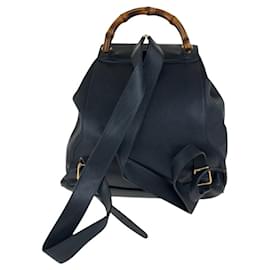 Gucci-Gucci Leather Bamboo Backpack 00320580016-Black