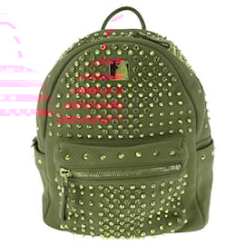 MCM-MCM Leather Studs Backpack W3379-Red