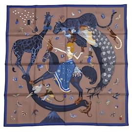 Hermès-Écharpe Hermès Carré 90 Histoire 2022-Bleu,Multicolore,Beige