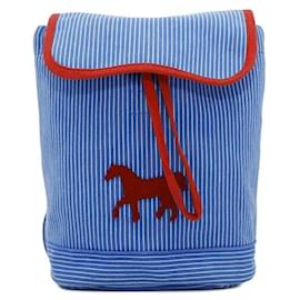Hermès-Hermes Kids Backpack - Horse Stripe Caval-Red,Blue