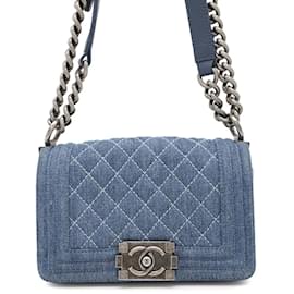 Chanel-Chanel Boy Coco Mark Denim Shoulder Bag-Blue