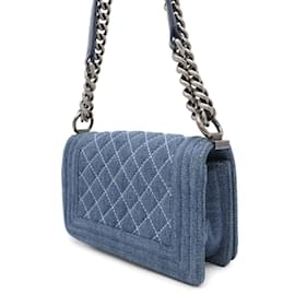 Chanel-Chanel Boy Coco Mark Denim Shoulder Bag-Blue