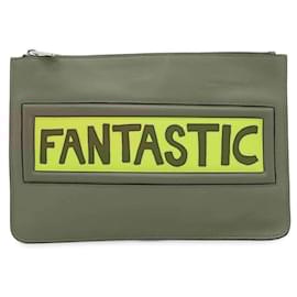 Fendi-Fendi Khaki Leather Clutch Bag-Khaki