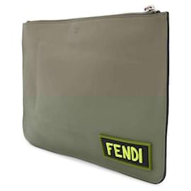 Fendi-Fendi Khaki Leather Clutch Bag-Khaki