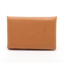 Hermès-Hermes Calvi Leather Business Card Case-Brown
