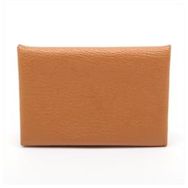 Hermès-Hermes Calvi Leather Business Card Case-Brown