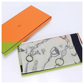 Hermès-Hermes Carre Geant 140 LES CHEVAUX DE CHAINES Scarf-Beige,Navy blue