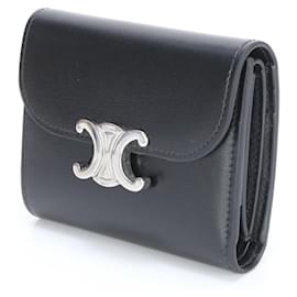 Céline-Celine Triomphe Small Flap Wallet-Black