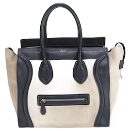 Céline-Celine Luggage Mini Shopper Leather Shoulder Bag-Black,Beige