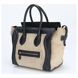 Céline-Celine Luggage Mini Shopper Leather Shoulder Bag-Black,Beige
