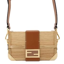 Fendi-FENDI Shoulder Bag Baguette Trunk-Brown,Beige