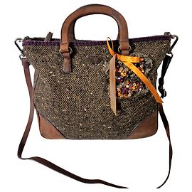 Prada Brown Tweed and Leather Handbag Dark brown