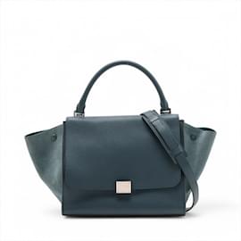 Céline-Celine Trapeze Medium Leather Handbag-Blue