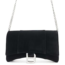 Balenciaga-Portefeuille Chaîne Balenciaga Hourglass en Velours-Noir