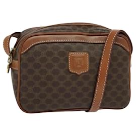 Céline-CELINE Macadam Canvas Shoulder Bag PVC Leather Brown Gold Auth ep8498-Brown,Golden