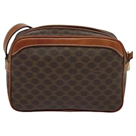 Céline-CELINE Macadam Canvas Shoulder Bag PVC Leather Brown Gold Auth ep8498-Brown,Golden