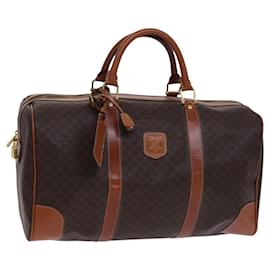 Céline-CELINE Macadam Canvas Boston Bag PVC Leather Brown Gold Auth ep8542-Brown,Golden