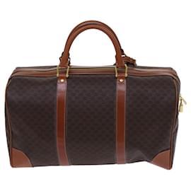 Céline-CELINE Macadam Canvas Boston Bag PVC Leather Brown Gold Auth ep8542-Brown,Golden