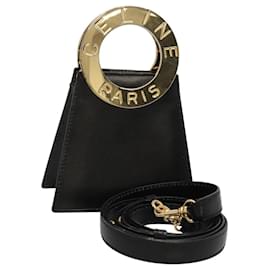 Céline-CELINE Shoulder Bag Leather Black Gold Auth MX093-Black,Golden